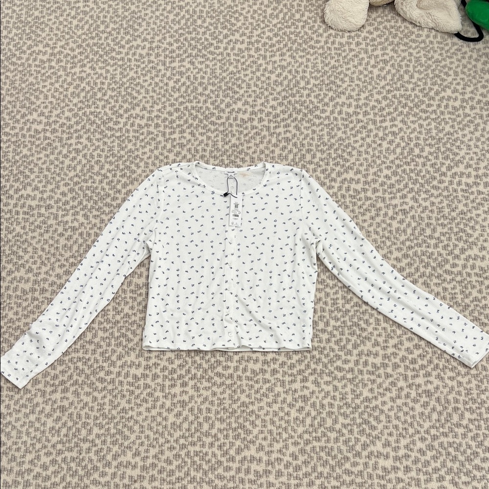 Garage White and Floral Long Sleeve Shirt